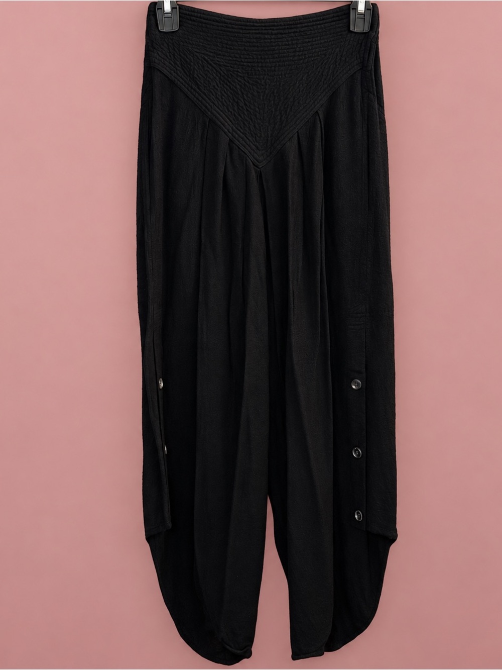 mahina Black Wide-Leg Harem Pants with Button Details